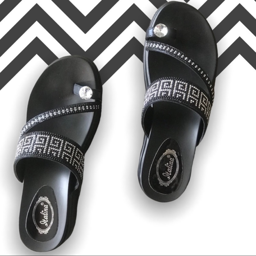 Italina Black & Silver Toe Bling Wedge SANDAL - Picture 4 of 8